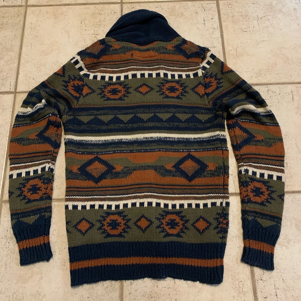 Amnesia Men's Southwestern Aztec Print Shawl Collar Cardigan Sweater M/M - Picture 2 of 7